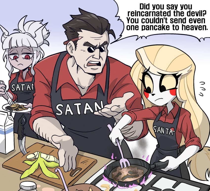 lucifer, helltaker, charlie morningstar, and gordon ramsay (helltaker and 2 more) drawn by ta-na_(tana351)