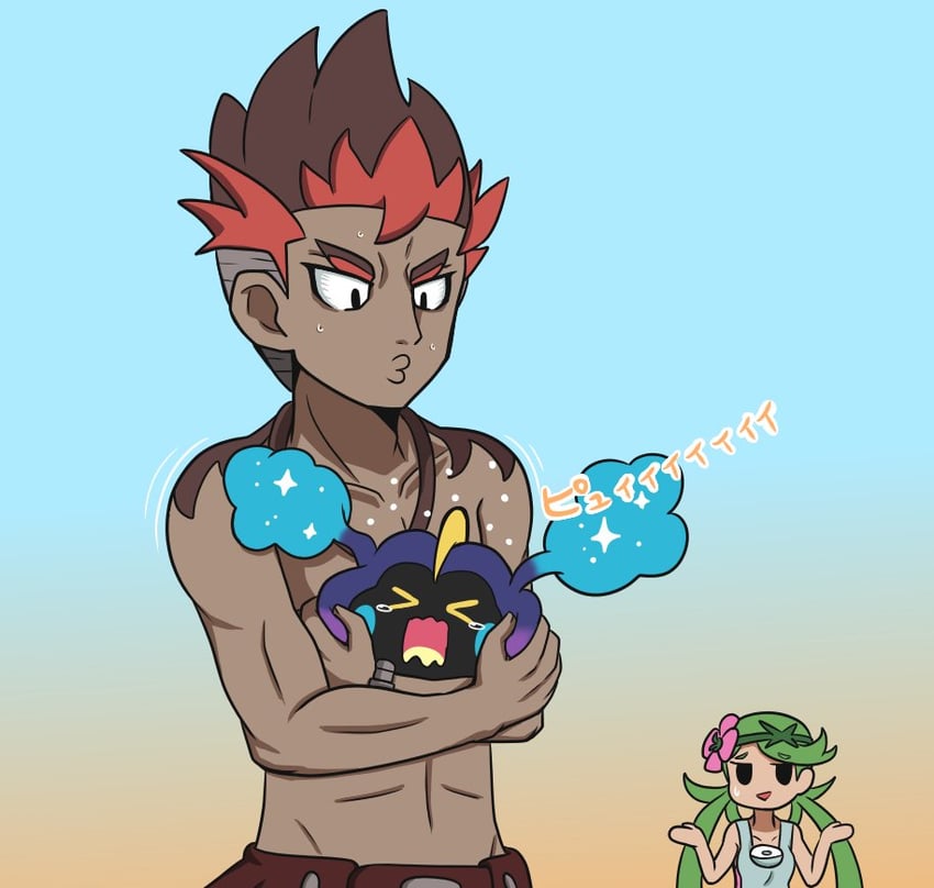 mallow, cosmog, and kiawe (pokemon and 1 more) drawn by takamame