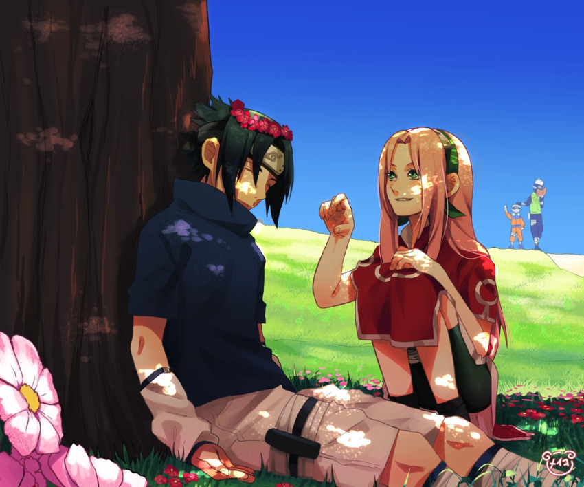 haruno sakura, uzumaki naruto, uchiha sasuke, and hatake kakashi (naruto) drawn by meiko_(puua)