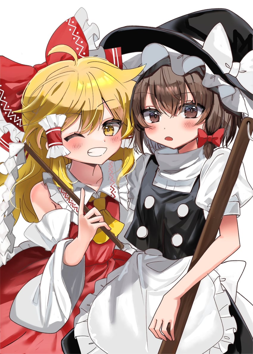 hakurei reimu and kirisame marisa (touhou) drawn by shinonome_(ichigotsuki)