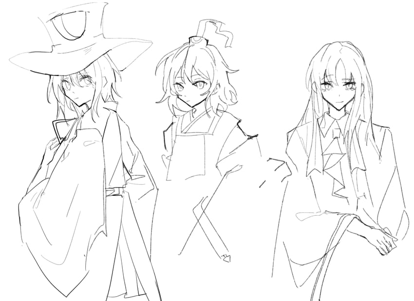 enraku tsubakura, senri tsurubami, and clause (len'en) drawn by shengji