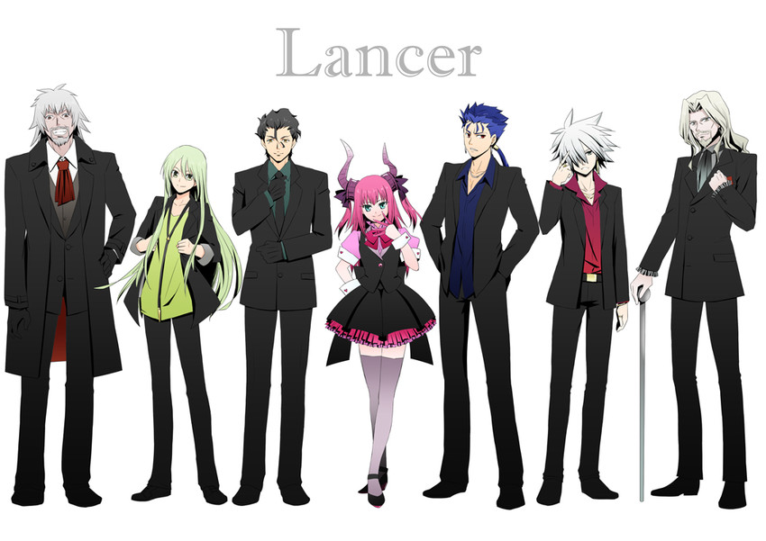 cu chulainn, elizabeth bathory, diarmuid ua duibhne, enkidu, karna, and 1 more (fate and 6 more) drawn by shimaneko