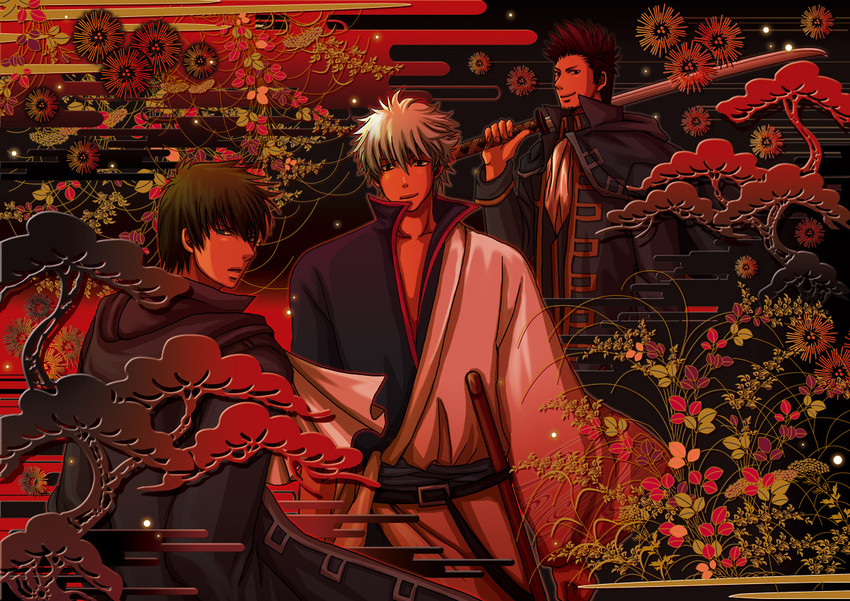 sakata gintoki, hijikata toushirou, and kondou isao (gintama) drawn by eriyama