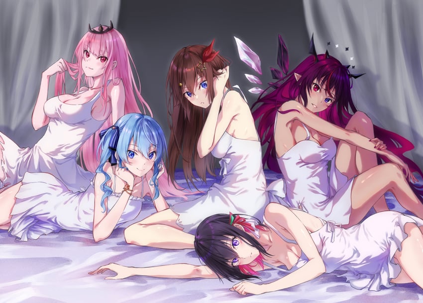 hoshimachi suisei, mori calliope, irys, azki, and tokino sora (hololive and 1 more) drawn by asahi_tsujino