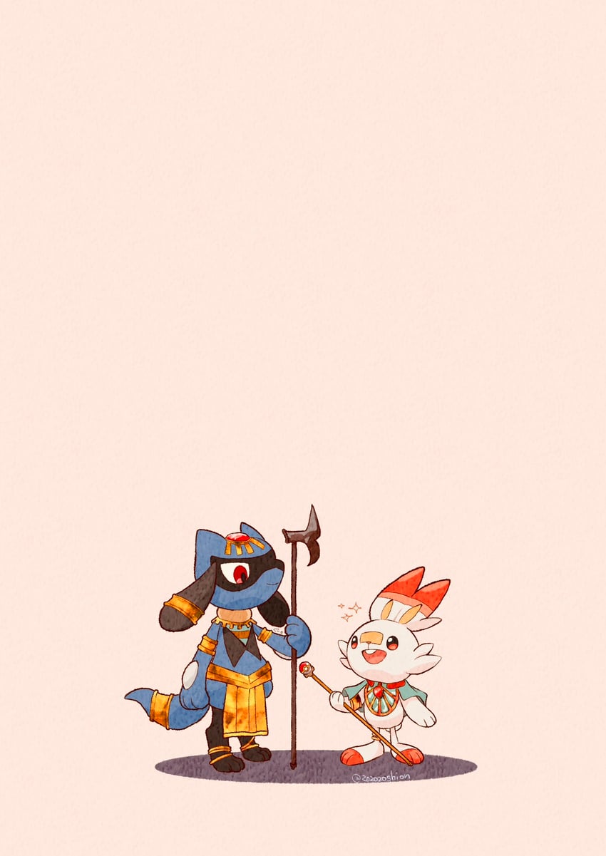 lucario, scorbunny, and riolu (pokemon) drawn by zozozoshion