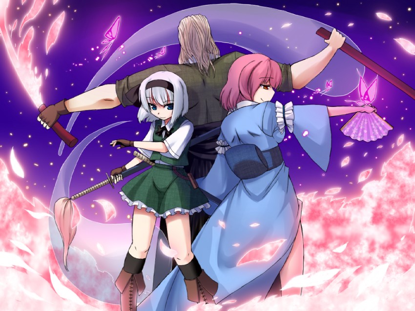 konpaku youmu, saigyouji yuyuko, and konpaku youki (touhou) drawn by oyaji-sou