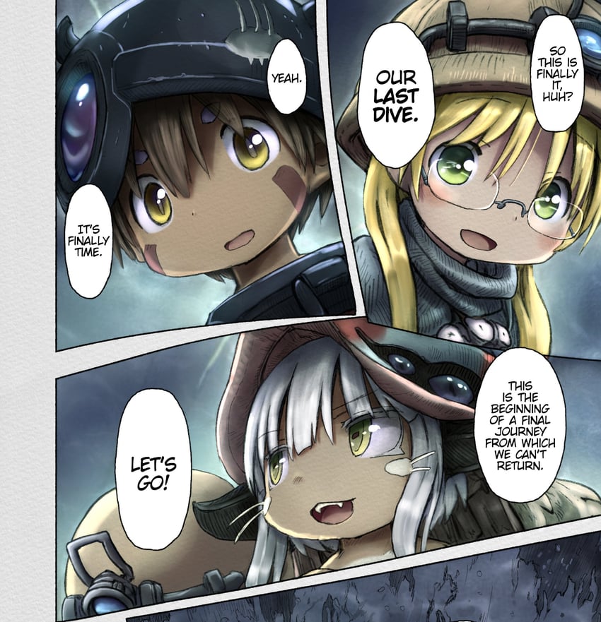 nanachi, reg, and riko (made in abyss) drawn by ranshin6384 and tsukushi_akihito