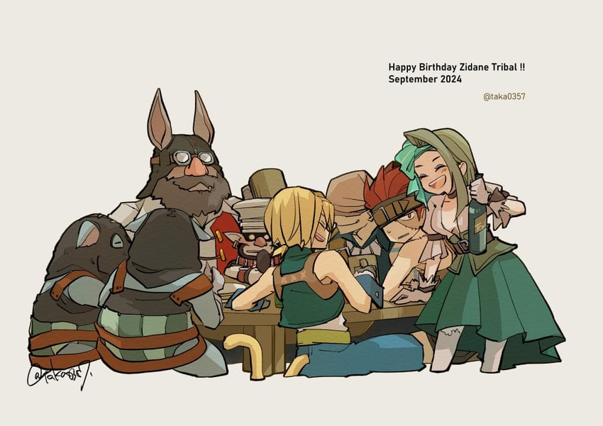 zidane tribal, ruby, blank, marcus, cinna, and 2 more (final fantasy and 1 more) drawn by takase_toho