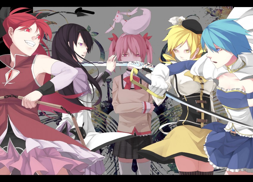 akemi homura, kaname madoka, miki sayaka, sakura kyoko, tomoe mami, and 1 more (mahou shoujo madoka magica) drawn by haruba_negi