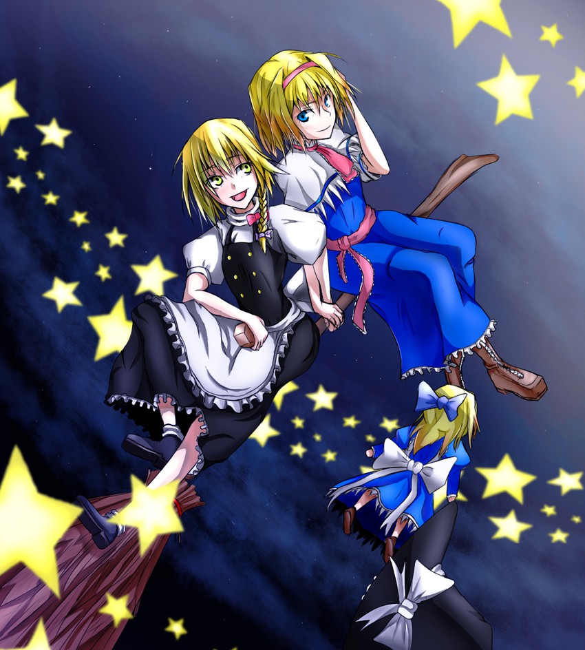 kirisame marisa, alice margatroid, and shanghai doll (touhou) drawn by nana_hito