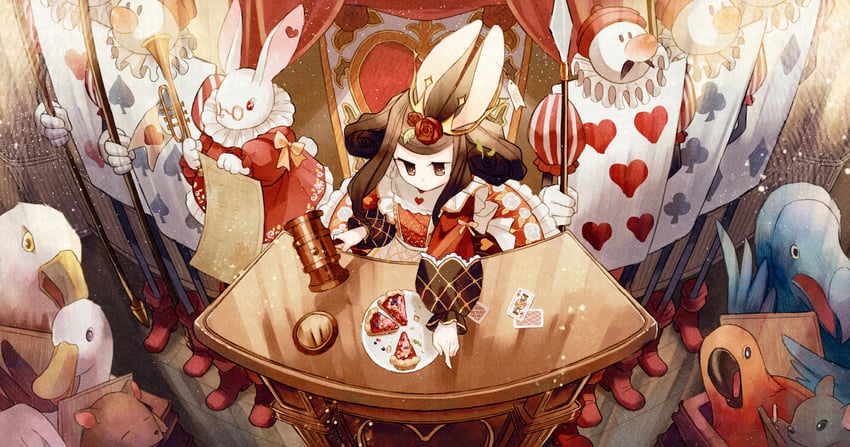 white rabbit and queen of hearts (alice's adventures in wonderland) drawn by hinata_(echoloveloli)