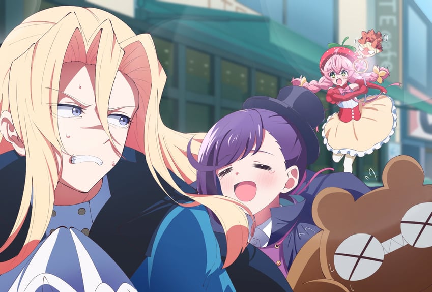berry blossom, date chizuko, chroma, mashirou, and kuma kaijin (acro trip) drawn by rio_beginner