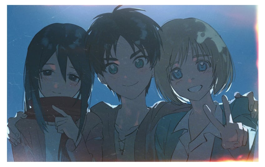 mikasa ackerman, eren yeager, and armin arlert (shingeki no kyojin) drawn by kiyoshi_st