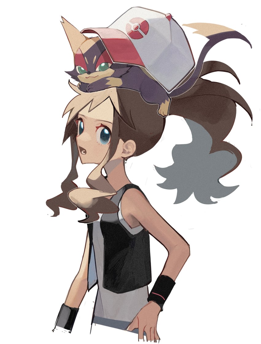 hilda and purrloin (pokemon and 1 more) drawn by 950magi618