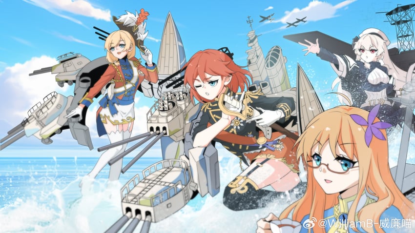 hood, rodney, nelson, and chaser (warship girls r) drawn by williamb