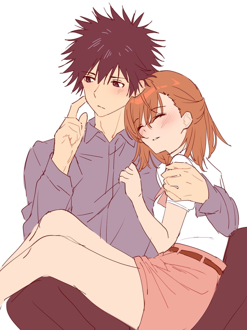 misaka mikoto and kamijou touma (toaru majutsu no index and 1 more) drawn by harumi61