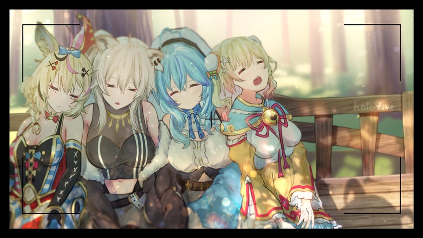 yukihana lamy, shishiro botan, omaru polka, momosuzu nene, and mano aloe (hololive) drawn by uni_hand
