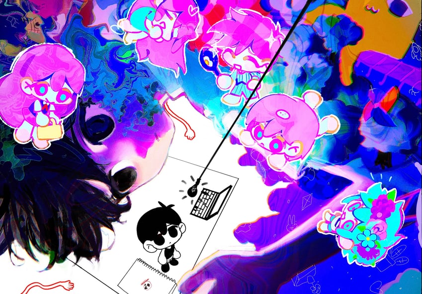 sunny, omori, basil, aubrey, mari, and 4 more (omori) drawn by mimiiri