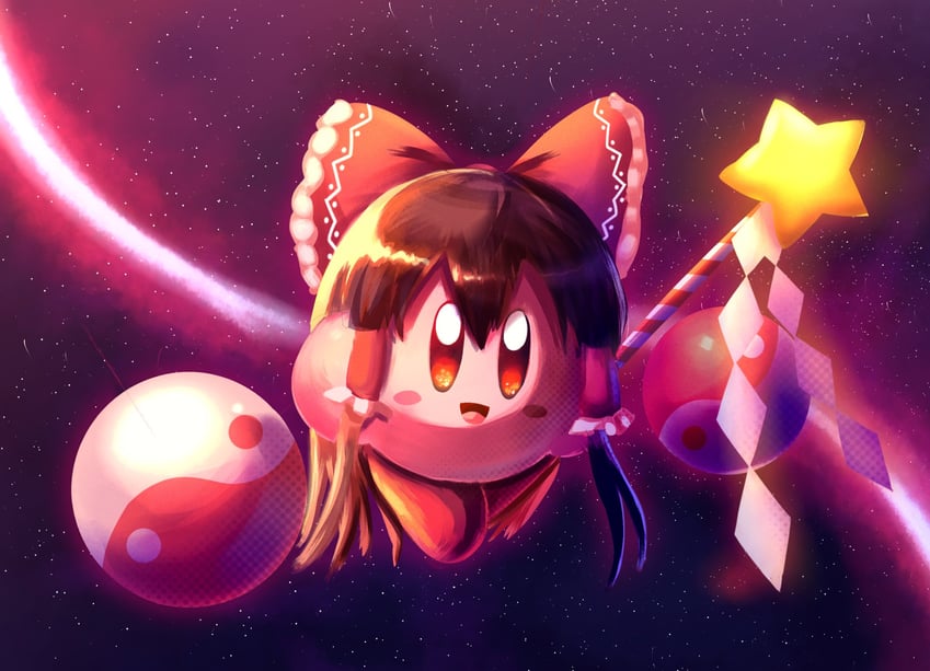 hakurei reimu and kirby (touhou and 1 more) drawn by kirbyearthbound