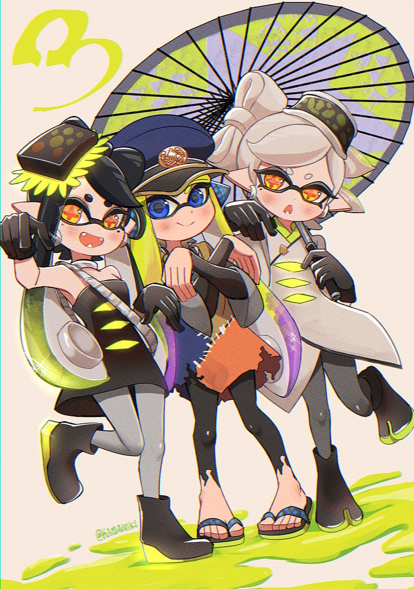 inkling player character, inkling girl, agent 3, callie, captain 3, and 1 more (splatoon and 1 more) drawn by kamaniki