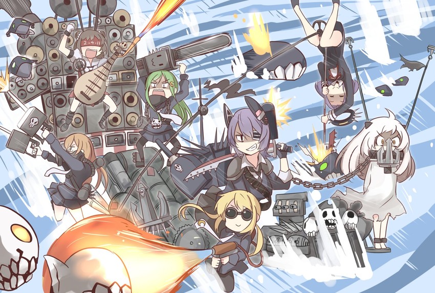 tenryuu, northern ocean princess, tatsuta, naka, satsuki, and 4 more (kantai collection and 2 more) drawn by ido_(teketeke)