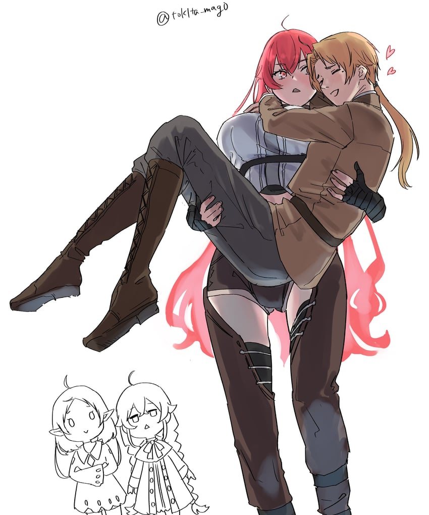 roxy migurdia, eris greyrat, sylphiette, and rudeus greyrat (mushoku tensei) drawn by tokita_(mag0)