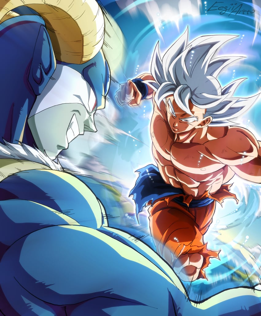 son goku and moro (dragon ball and 1 more) drawn by eegiiartto