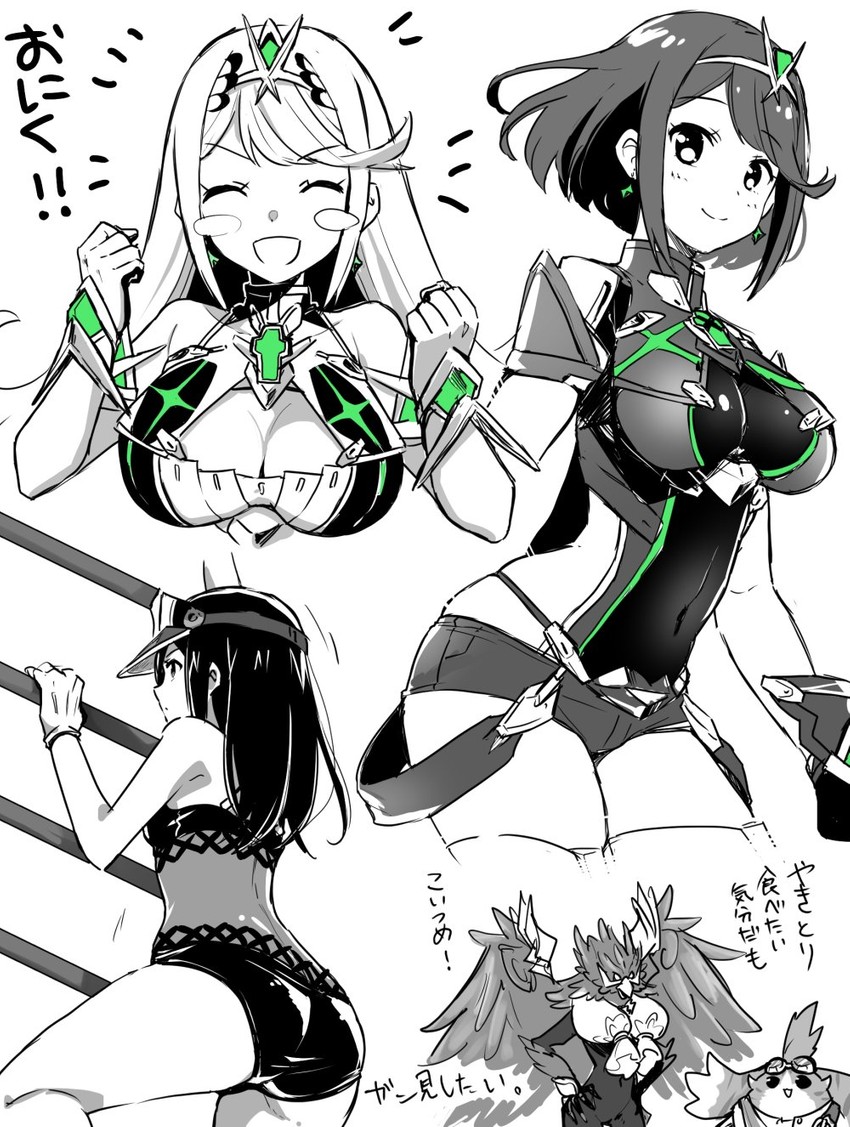 pyra, mythra, tora, morag ladair, and roc (xenoblade chronicles and 1 more) drawn by madanai_(morisumeshi)