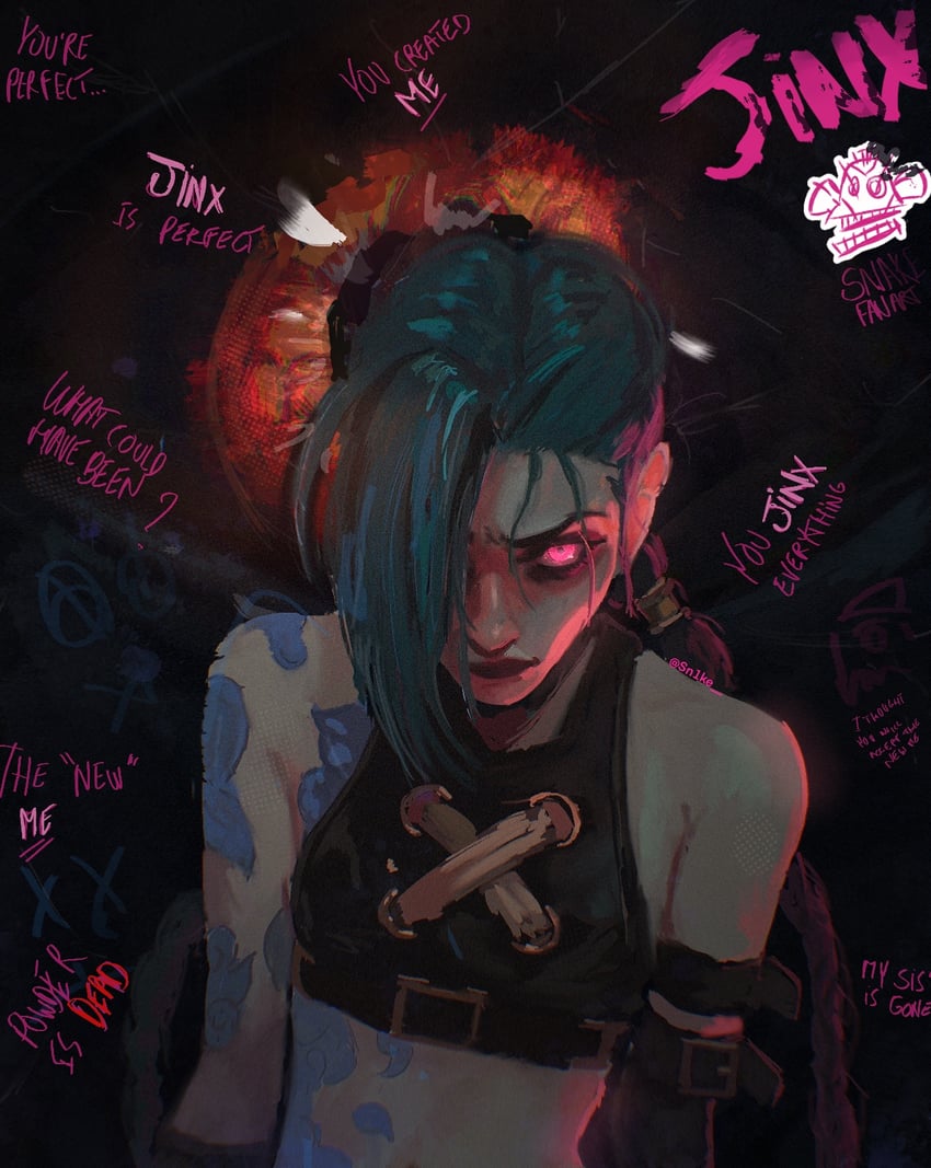 jinx and arcane jinx (league of legends and 1 more) drawn by sn1ke