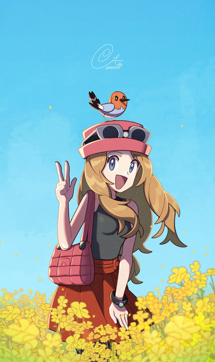 serena and fletchling (pokemon and 1 more) drawn by sleepcatz
