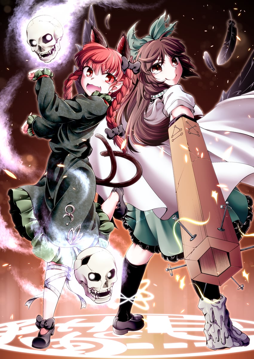 kaenbyou rin and reiuji utsuho (touhou) drawn by 0-den
