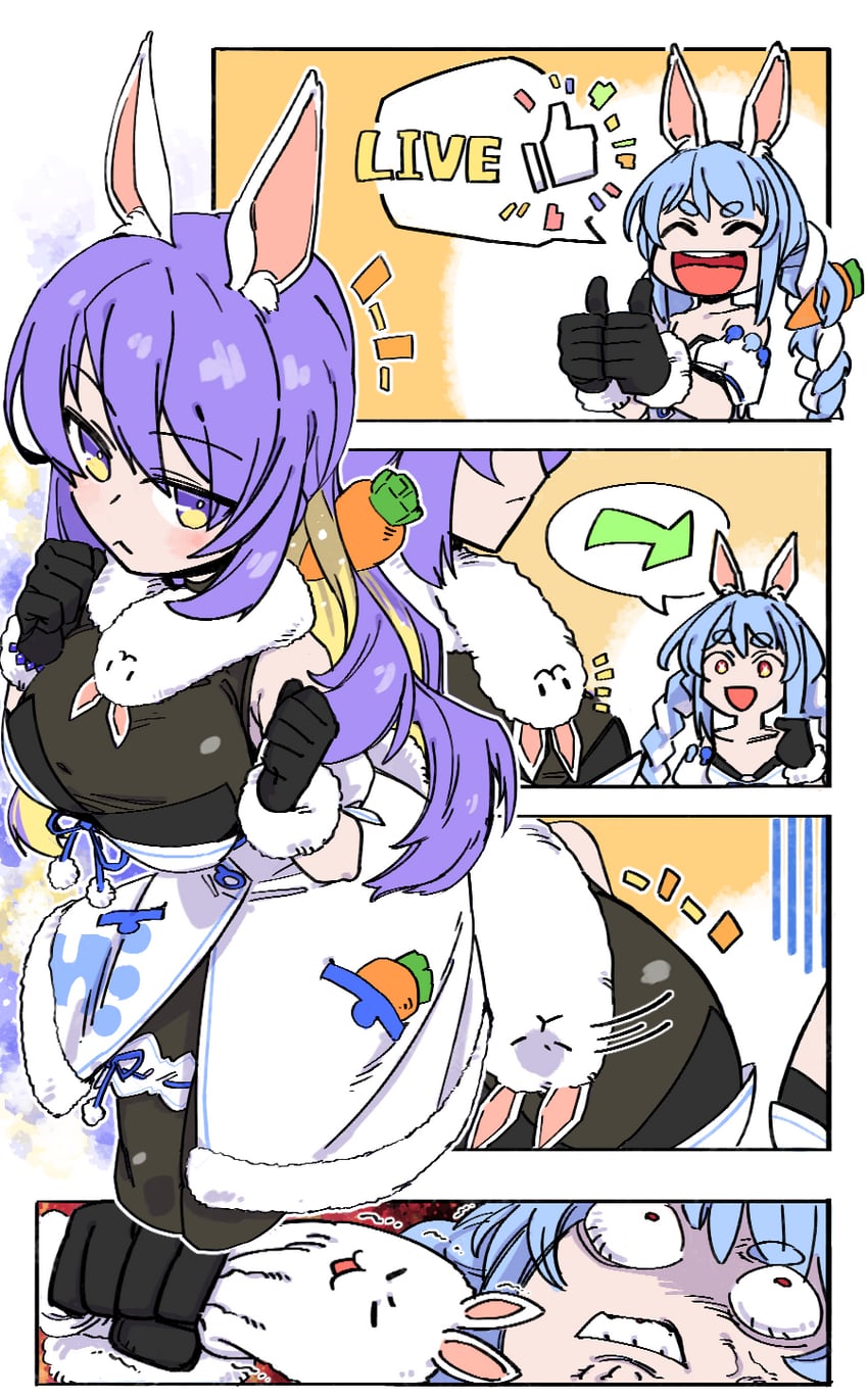 usada pekora, don-chan, and moona hoshinova (hololive and 1 more) drawn by chales28ho