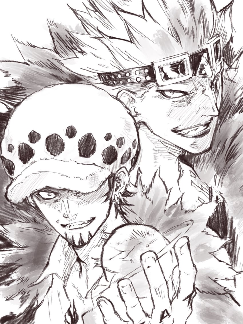 trafalgar law and eustass kid (one piece) drawn by sukeno_yoshiaki