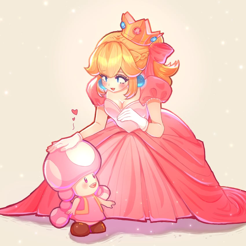 princess peach and toadette (mario) drawn by mushroom_bread