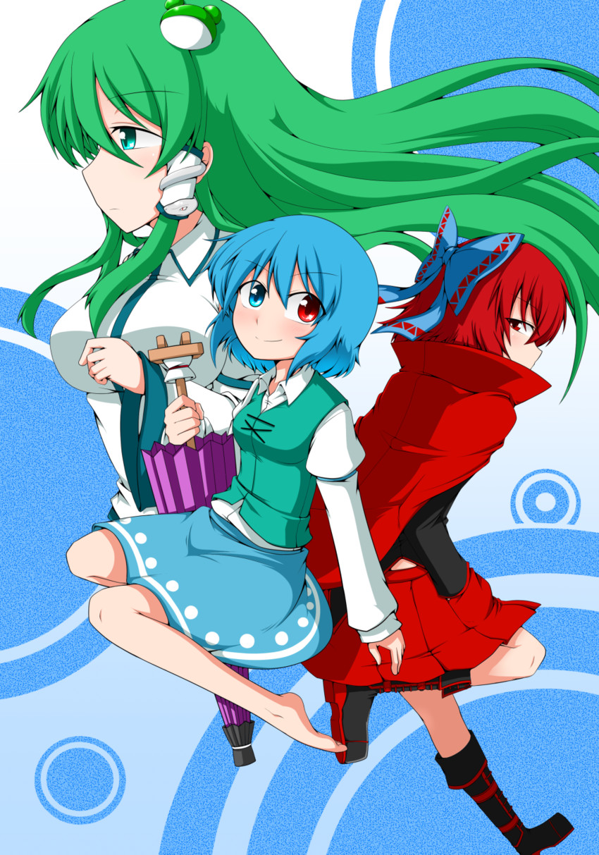 kochiya sanae, tatara kogasa, and sekibanki (touhou) drawn by sumiya_nadateru