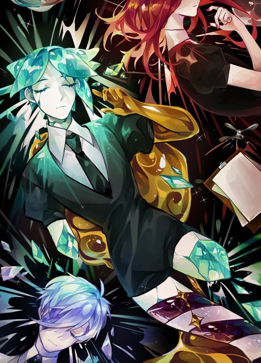 phosphophyllite, cinnabar, and antarcticite (houseki no kuni) drawn by yuyu_qianlan
