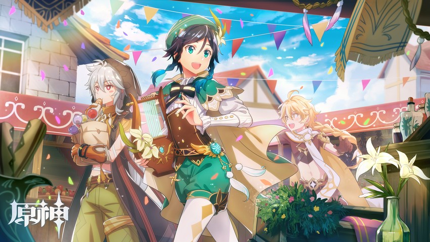 aether, venti, and razor (genshin impact) drawn by fcc_(fengcheche)