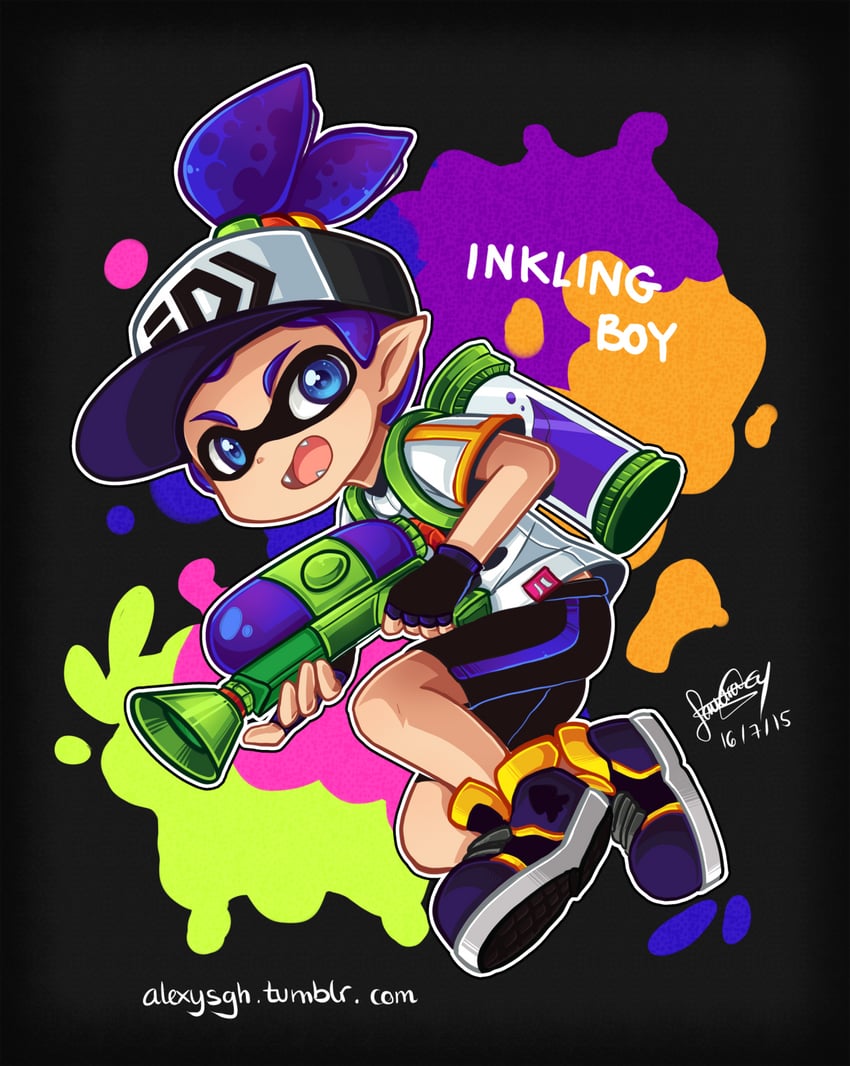 inkling player character and inkling boy (splatoon and 1 more) drawn by sandragh