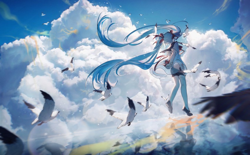 hatsune miku (vocaloid and 1 more) drawn by konya_karasue