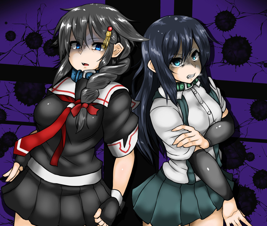 shigure, shigure kai ni, and asashio (kantai collection) drawn by konoshige_(ryuun)