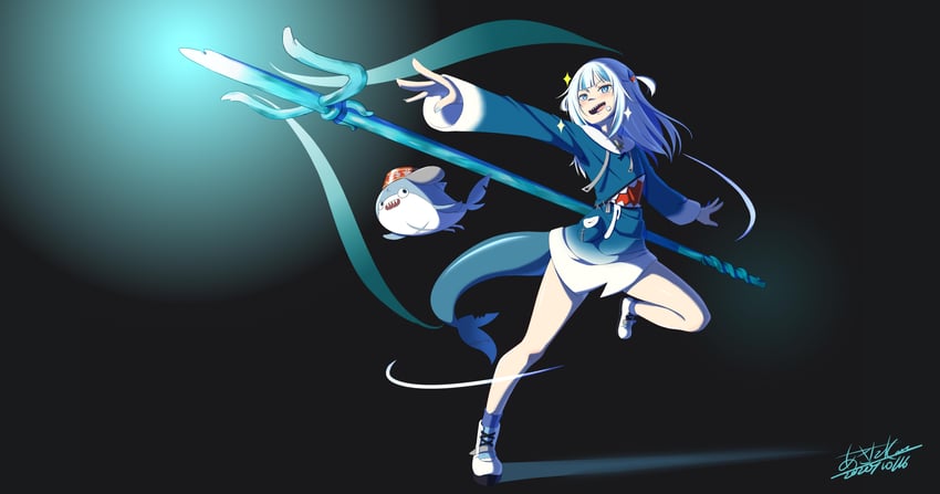 gawr gura and bloop (hololive and 1 more) drawn by akita_kang