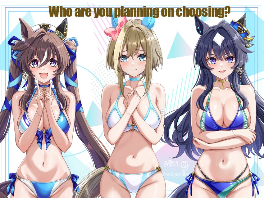 cheval grand, verxina, and vivlos (umamusume) drawn by tsukiyuki_mike