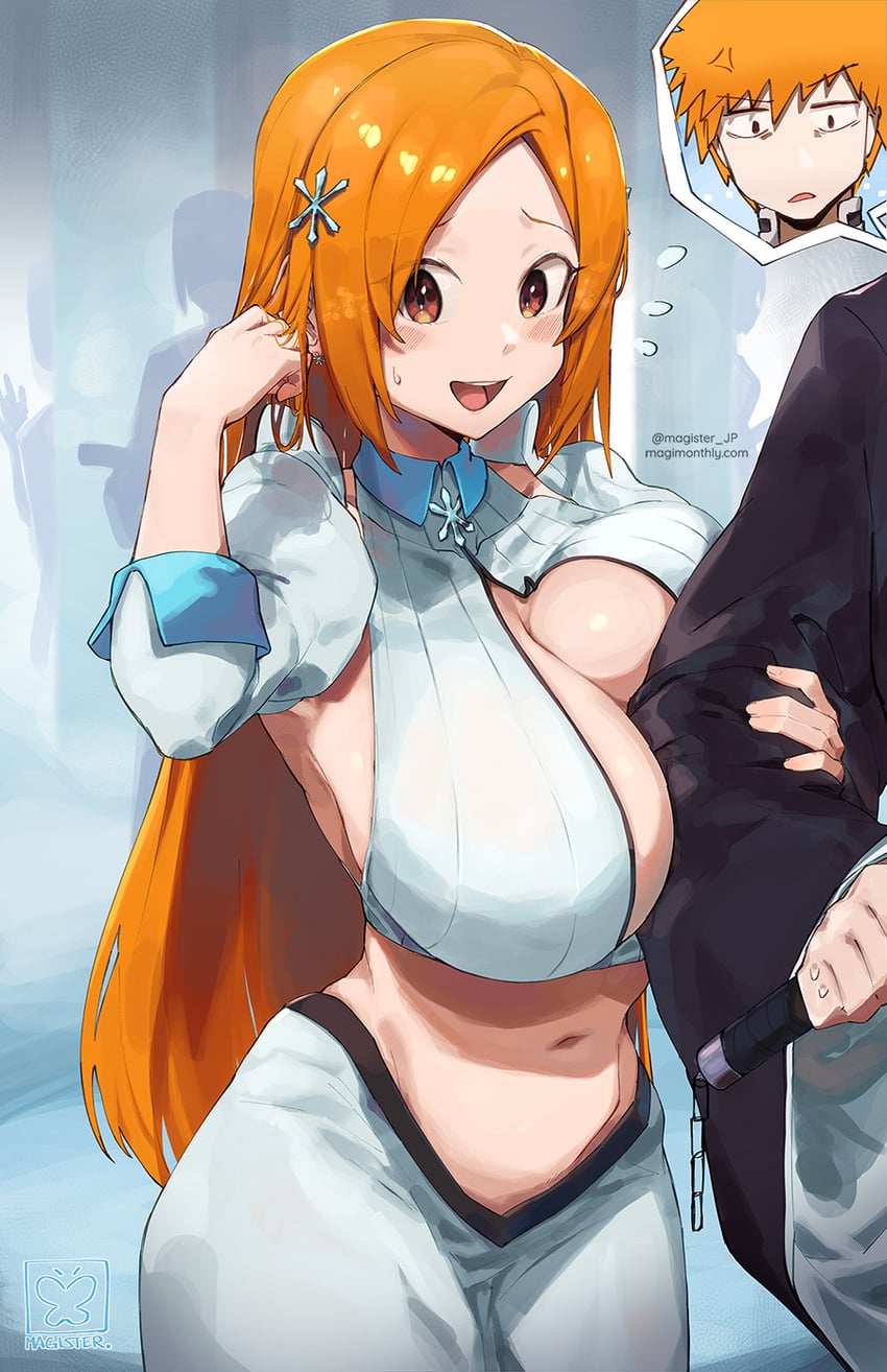 inoue orihime and kurosaki ichigo (bleach and 1 more) drawn by magister