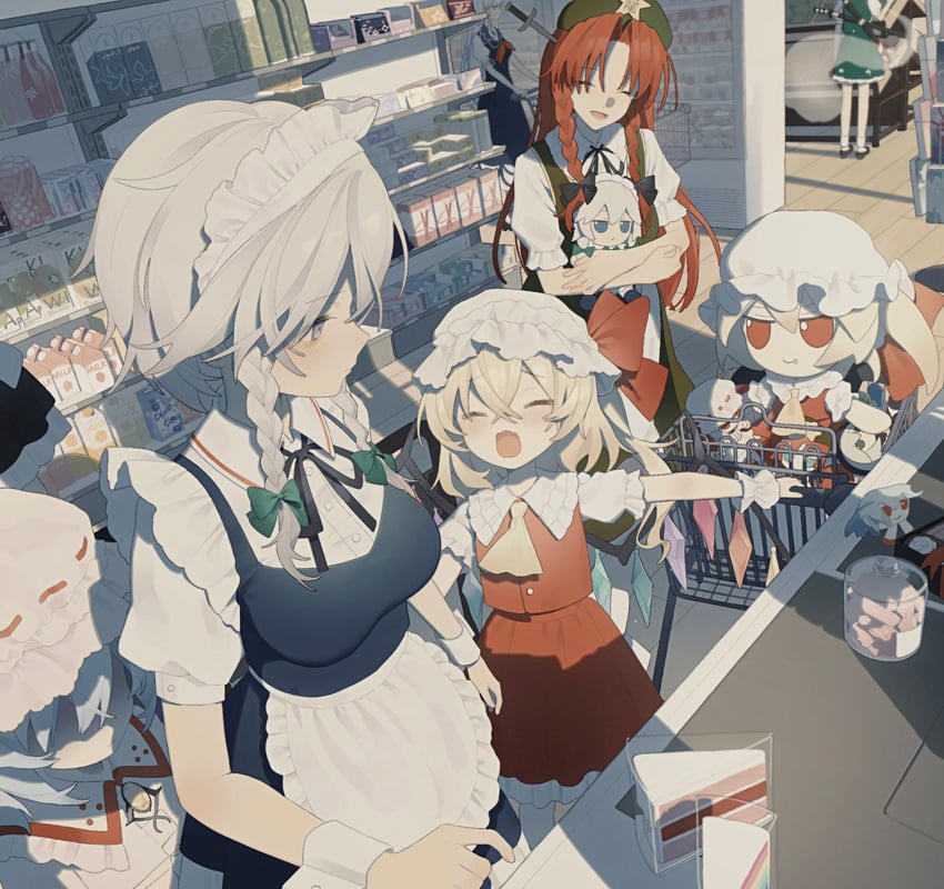 remilia scarlet, flandre scarlet, izayoi sakuya, konpaku youmu, hong meiling, and 1 more (touhou) drawn by rcs_4