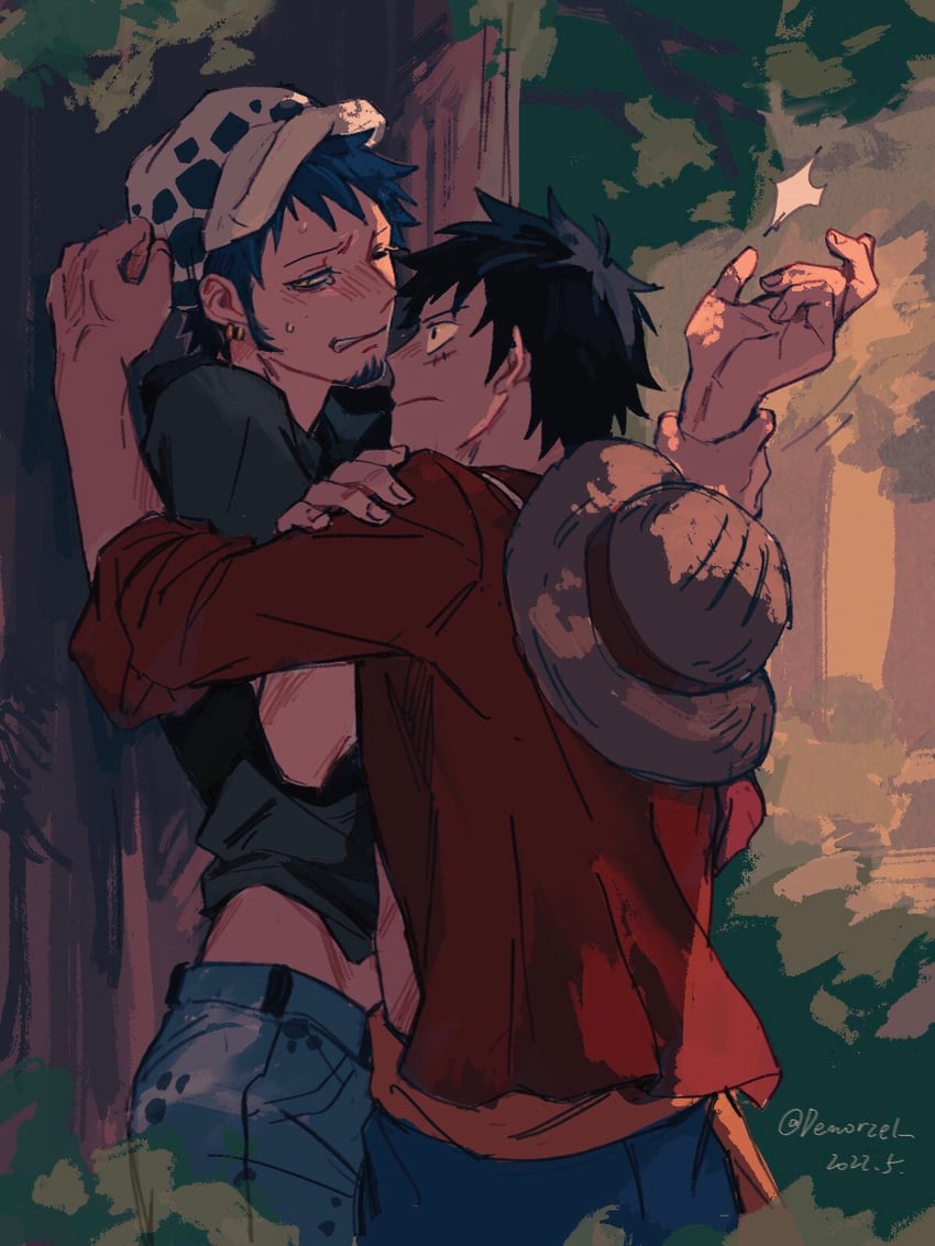 monkey d. luffy and trafalgar law (one piece) drawn by demorzel