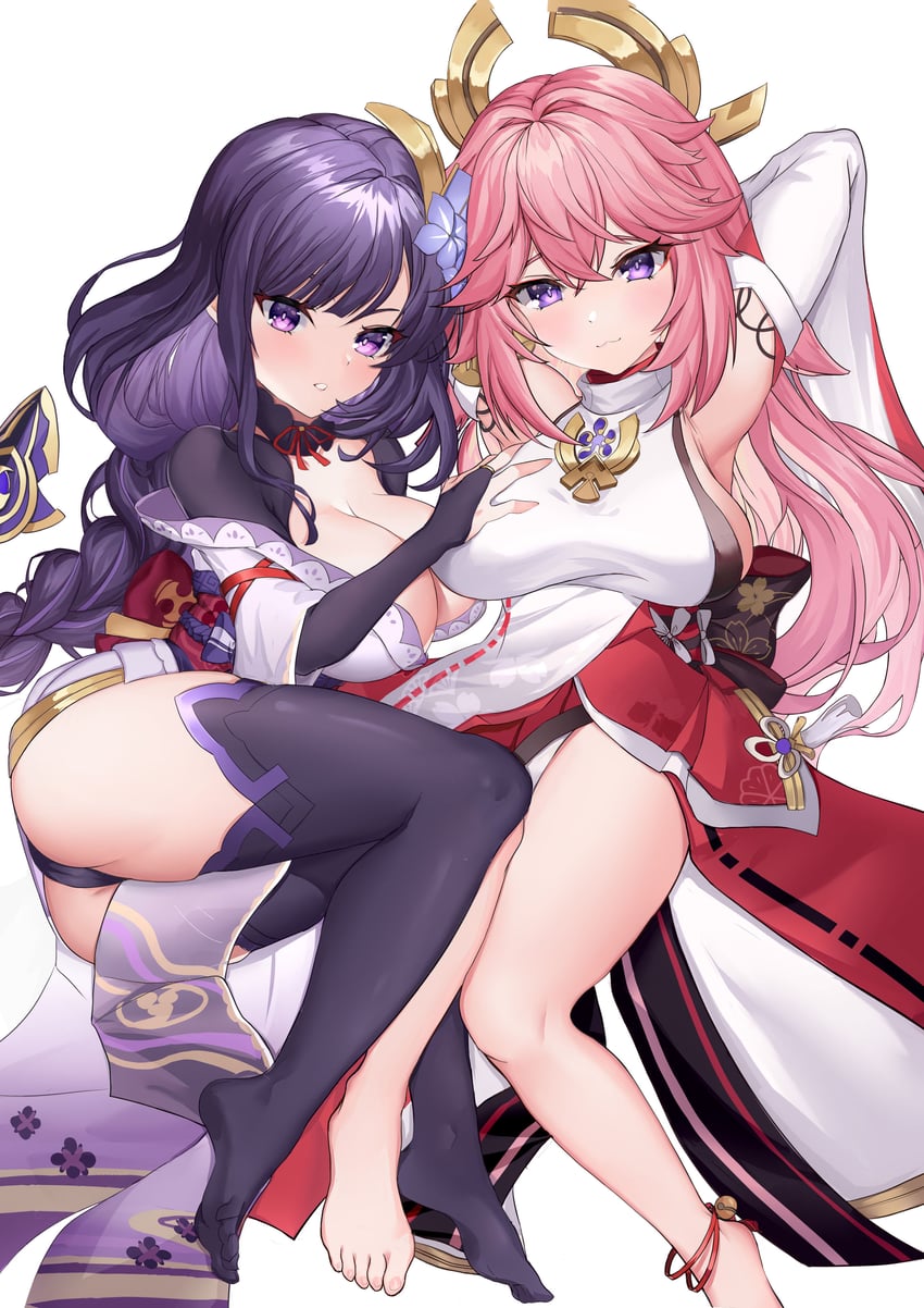raiden shogun and yae miko (genshin impact) drawn by mz_(yeye_ai_chipao_mian)