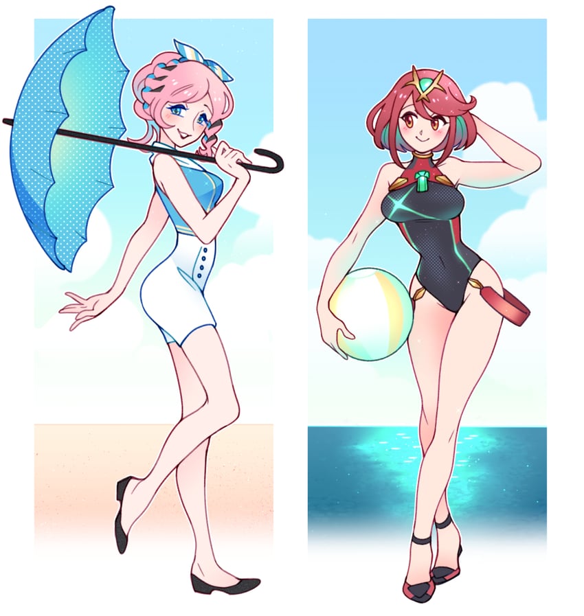 pyra and lynette mirror (xenoblade chronicles and 2 more) drawn by vergolophus