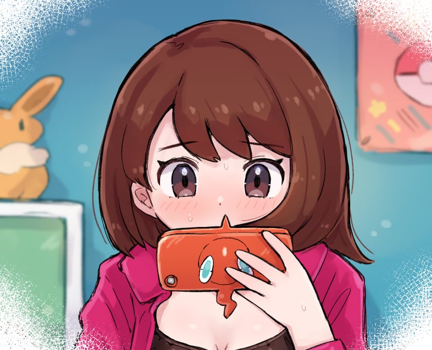 gloria, eevee, rotom, and rotom phone (pokemon and 1 more) drawn by kutabireta_neko