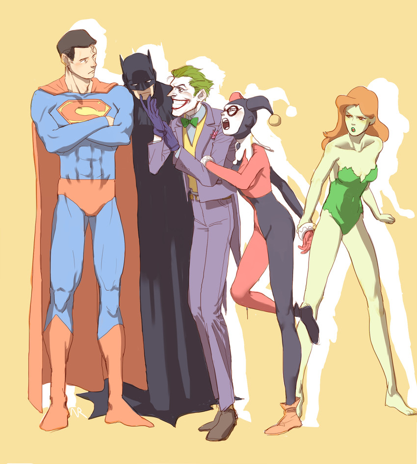 harley quinn, batman, superman, poison ivy, and joker (dc comics and 1 more) drawn by nr_(nyuro2)