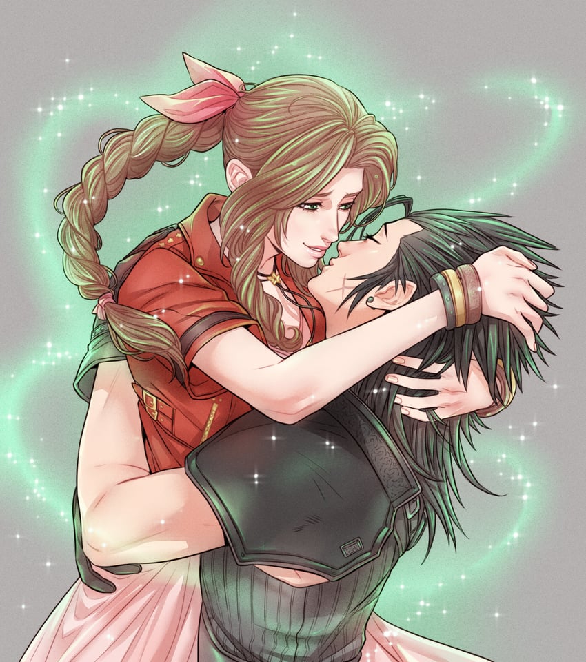 aerith gainsborough and zack fair (final fantasy and 2 more) drawn by crylin6